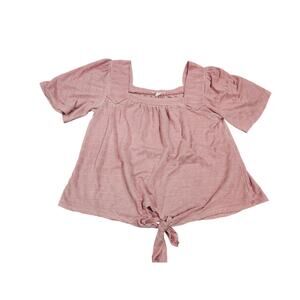 Como Blu Square Neckline Tie Front Puff Sleeve Pink M Shirt Y2k Vintage Inspried